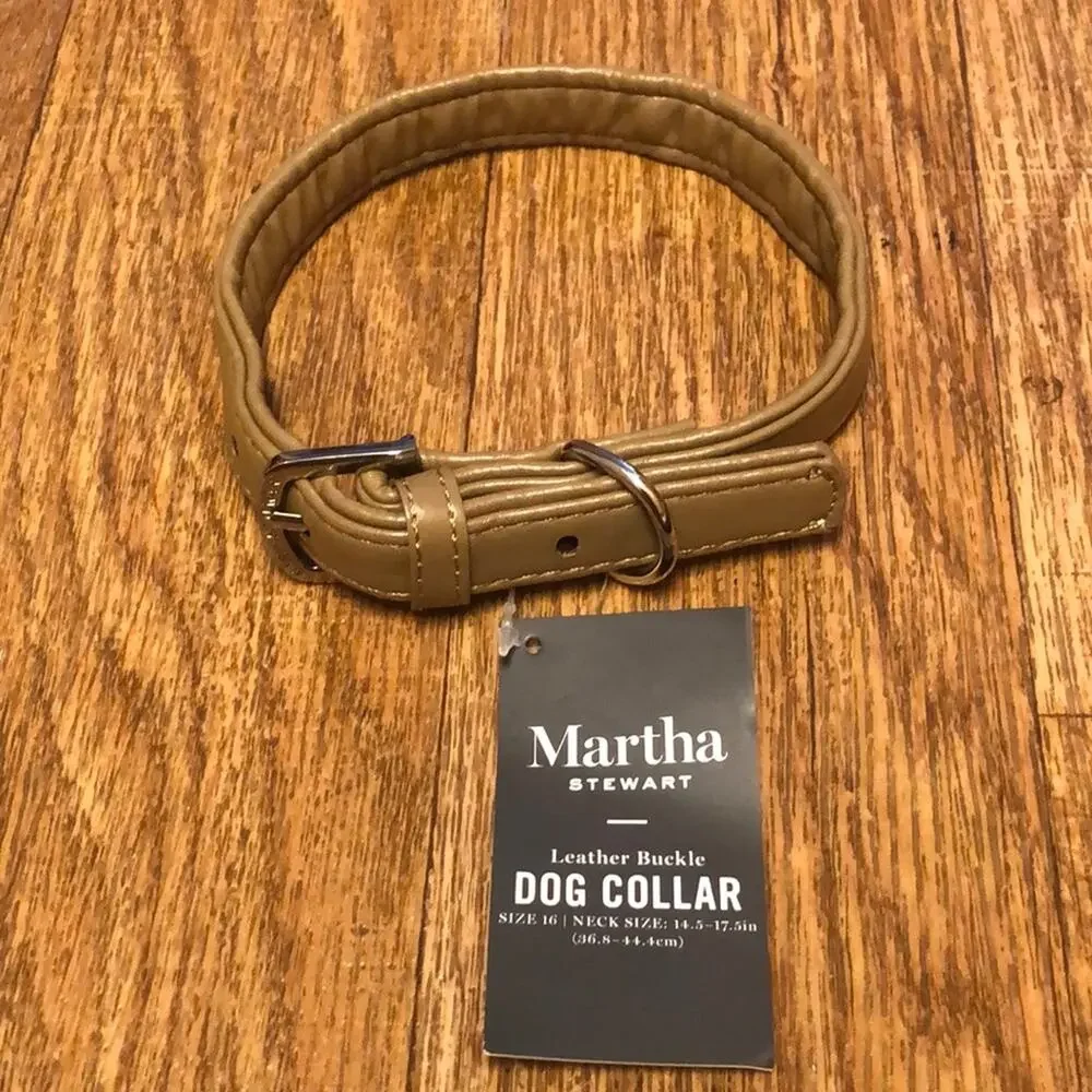Martha Stewart Tan and Silver Leather Buckle Dog Collar Size 16